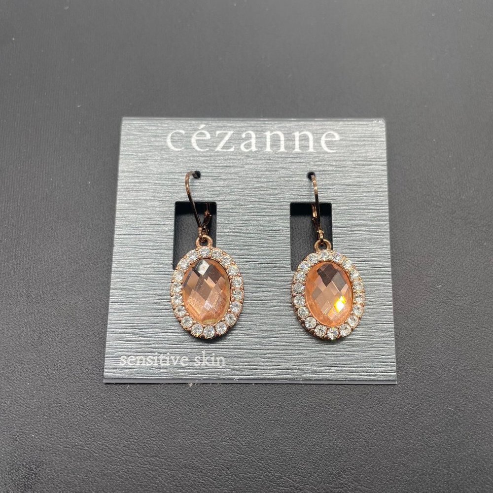 Cezanne Pave Rhinestone Crystal Dangle Drop Earrings Leverback Clasp Gold Tone 24$